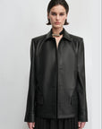 THE ARTM Black Lambskin Leather Jacket - Retro Fitted Suede Coat