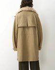 Khaki Sheepskin Fireladyfur Cool Denim detachable goose down parka back view