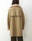 Khaki Sheepskin Fireladyfur Cool Denim detachable goose down parka back view