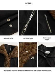 Firelady Fur The Wizard of Oz parka design details including metal snap buckle zipper pockets and detachable fur collar