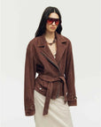 Modern Times sheepskin moto jacket - 09 Reddish-brown