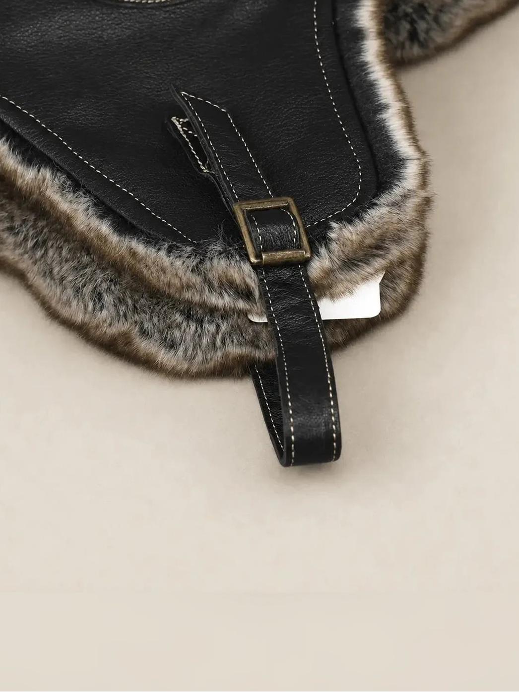 Unisex genuine leather aviator hat with fur lining in Black – product and material detail | Firelady Fur