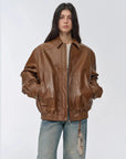 Fashionable Luke yellowish brown waxed leather jacket front view