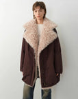 Fireladyfur Modern Introduction Brown Purple Tuscan wool collar goose down parka close front view