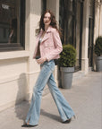 Movie Era suede biker jacket - Pink walking view