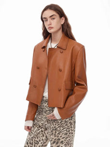 Nth power orange brown suede leather jacket front view
