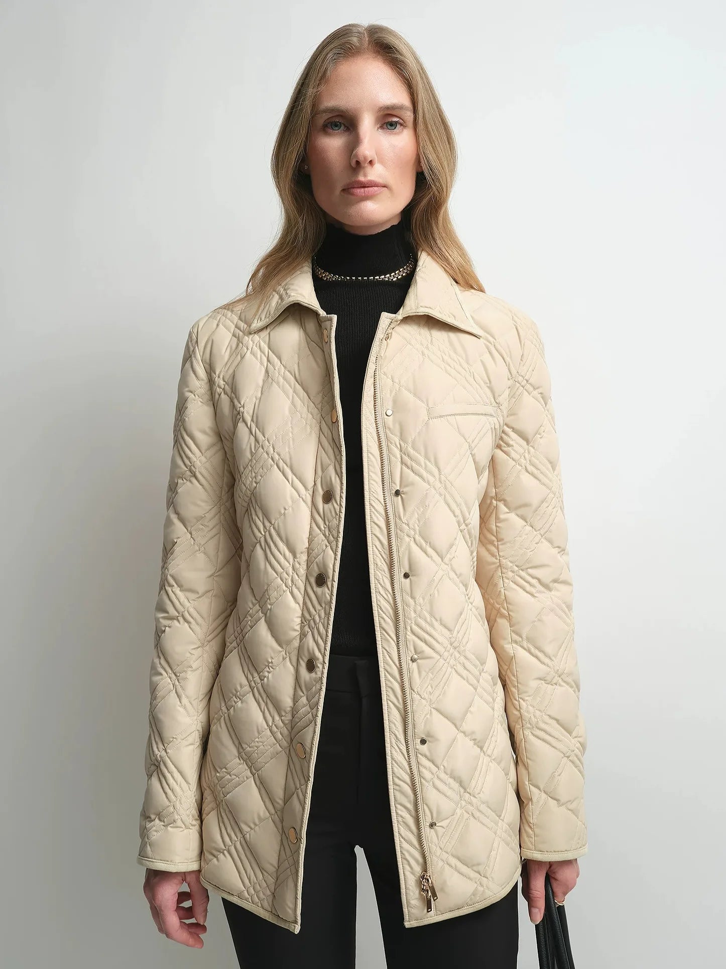 Firelady Fur Women's Belted Quilted Down Jacket – Diamond-Stitch Design