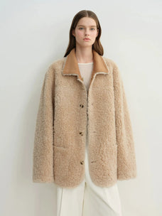 Manteau réversible pour femme Firelady en faux daim et imitation peau lainée – Col tailleur