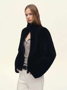 Firelady Fur Women's Australian Merino Shearling Coat – Cropped Cocoon Silhouette with Convertible Collar