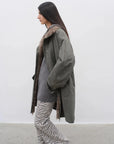 Gray Green Fireladyfur Cool Denim workwear style detachable down parka side profile