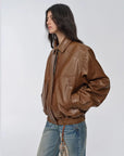 Fashionable Luke yellowish brown waxed leather jacket side view
