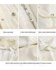 Firelady Fur Ode to the Stars white down parka detail panels showing buckles zipper drawstring and fur collar