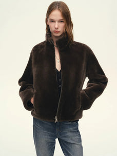 Firelady Fur Women's Australian Merino Shearling Coat – Cropped Cocoon Silhouette with Convertible Collar