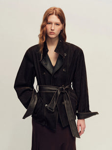 Firelady Fur Women's Short Belted Down Parka with Detachable Shearling Collar