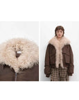 Fireladyfur Winter is Coming brown down jacket fluffy detachable fur collar detail