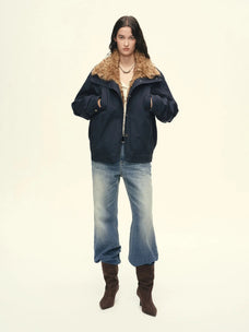 Firelady Fur Women's 90% Goose Down Parka – Enzyme-Washed Shell & Detachable Curly Hu Sheep Fur Collar