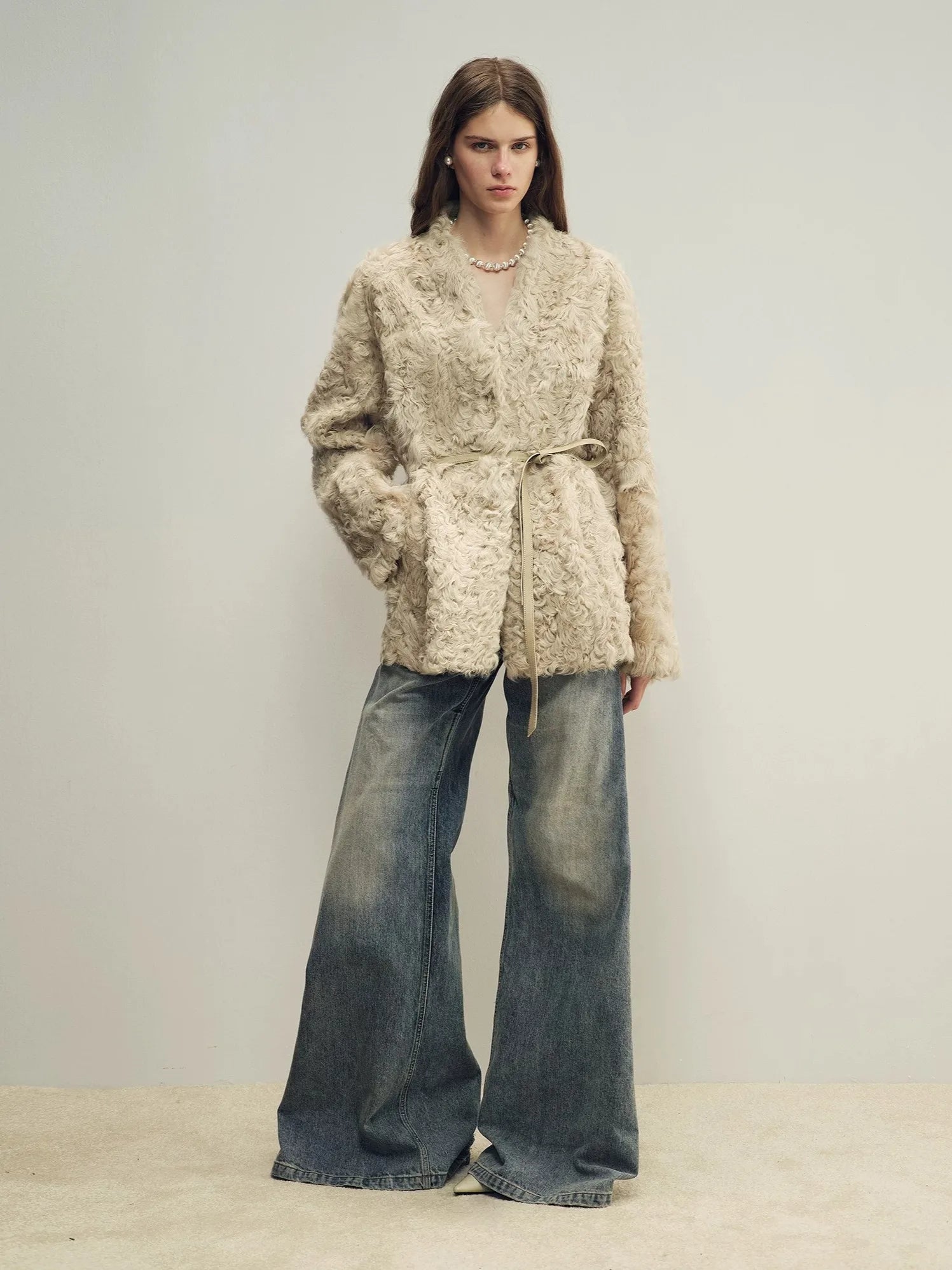Firelady Fur Women's Shearling Coat - Belted V-Neck