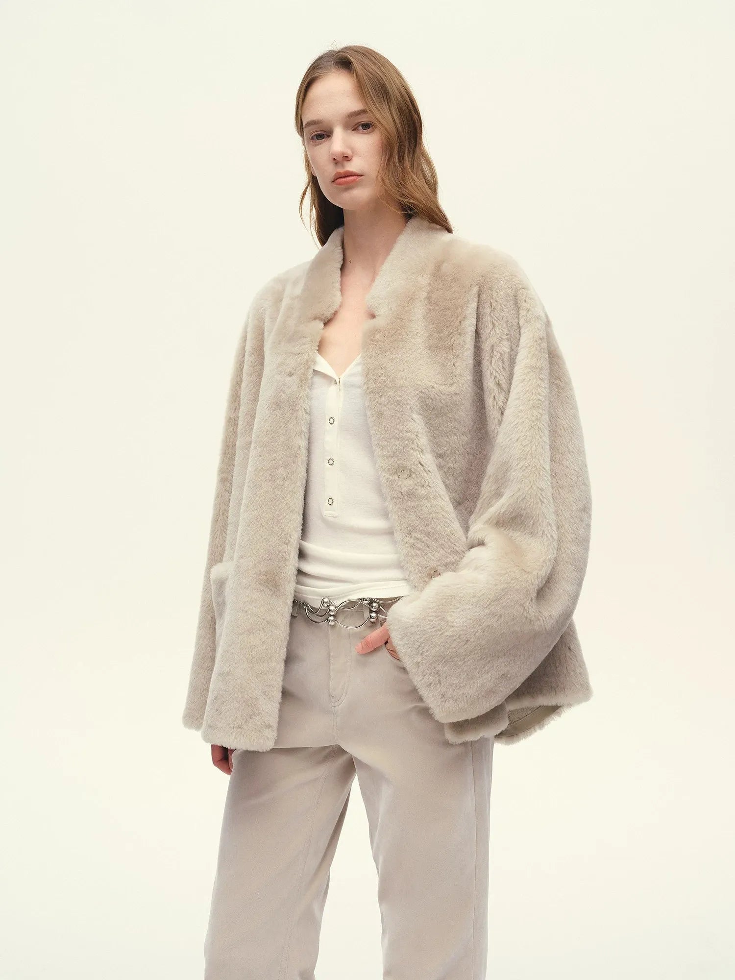 Firelady Fur Women's South African Loman Shearling Coat – Mid-Length Stand Collar