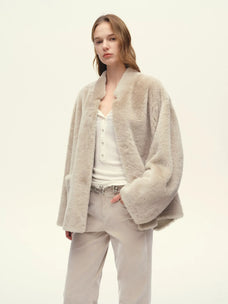 Firelady Fur Women's South African Loman Shearling Coat – Mid-Length Stand Collar