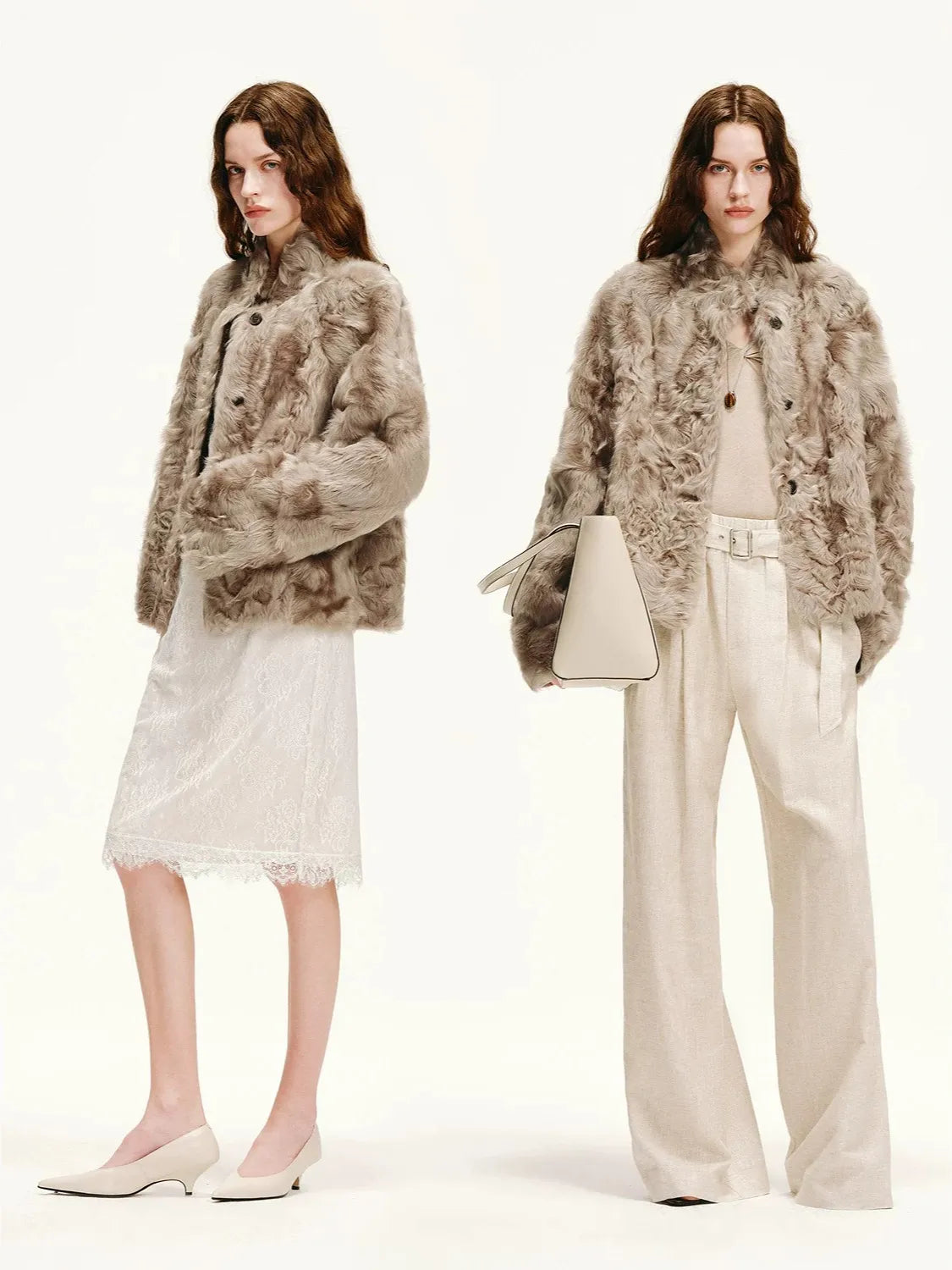 Firelady Fur Women's Young Hu Sheepskin Shearling Coat – Lightweight Cropped Stand-Collar Jacket with Natural Water-Wave Curls