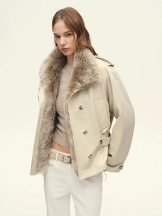 Firelady Fur Women's 90% Goose Down Parka – Detachable Spanish Merino Fur Collar & Cinched-Waist Trench Silhouette