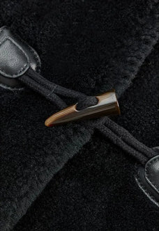 Firelady Fur Women's Hooded Merino Shearling Coat with Detachable Fur Collar and Toggle Closure