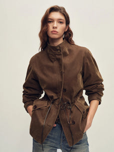 Firelady Fur Women's Short Utility Parka with Detachable Fur Collar