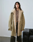 Khaki Sheepskin Fireladyfur Cool Denim detachable goose down parka studio front outfit