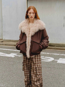 Brown Fireladyfur Winter is Coming waterproof warm down parka street front view