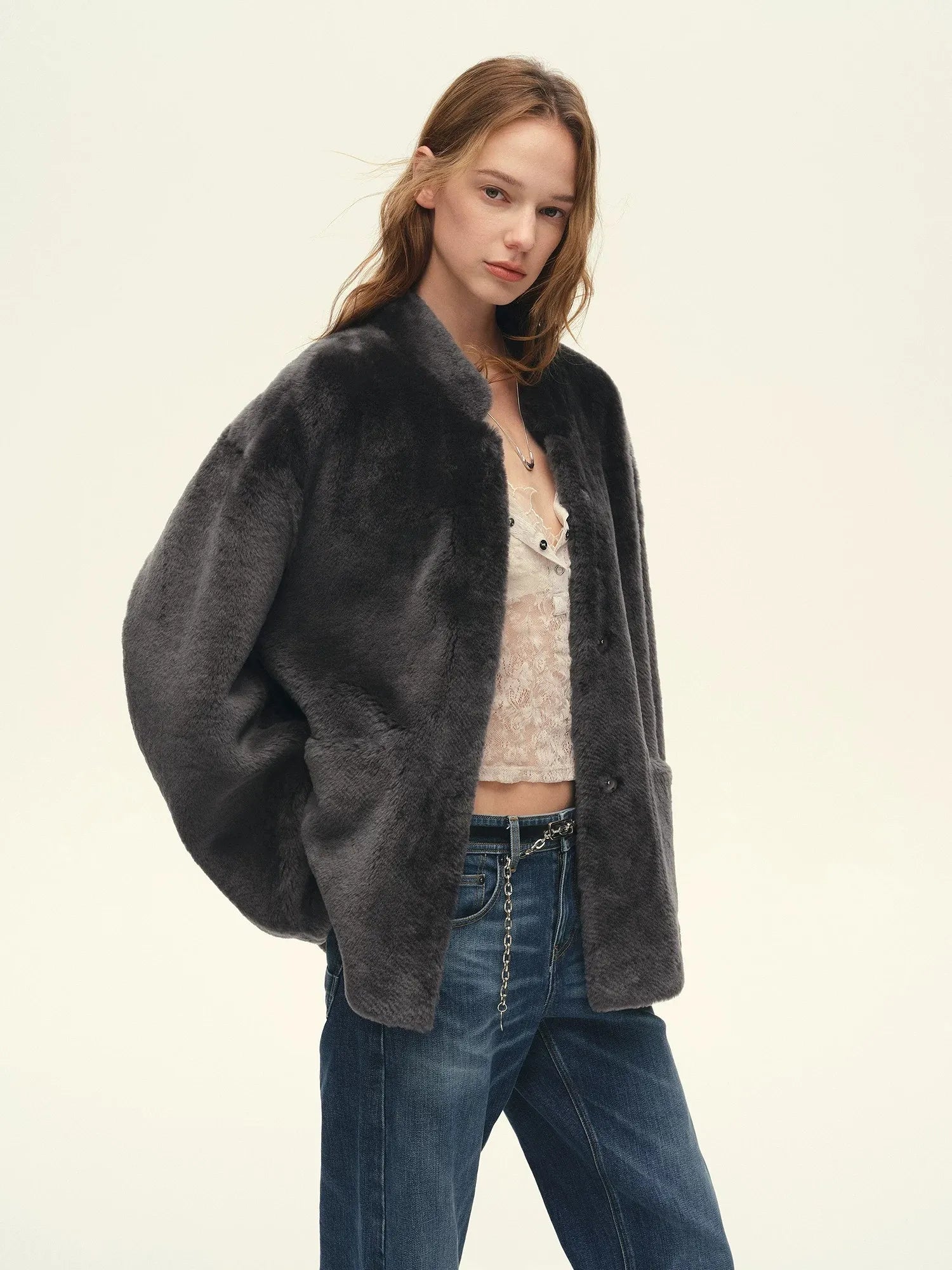 Firelady Fur Women's South African Loman Shearling Coat – Mid-Length Stand Collar