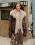Brown Fireladyfur Winter is Coming detachable fur trim down jacket street close up front