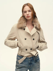 Parka 90% duvet d'oie pour femme Firelady Fur – Col en fourrure de Toscane amovible et extérieur en coton croisé