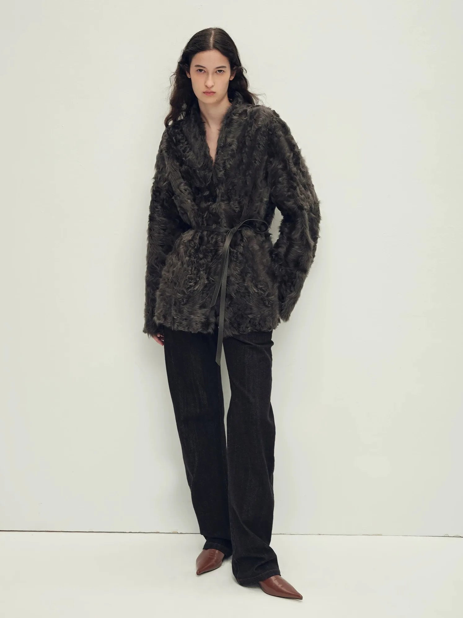 Firelady Fur Women's Shearling Coat - Belted V-Neck