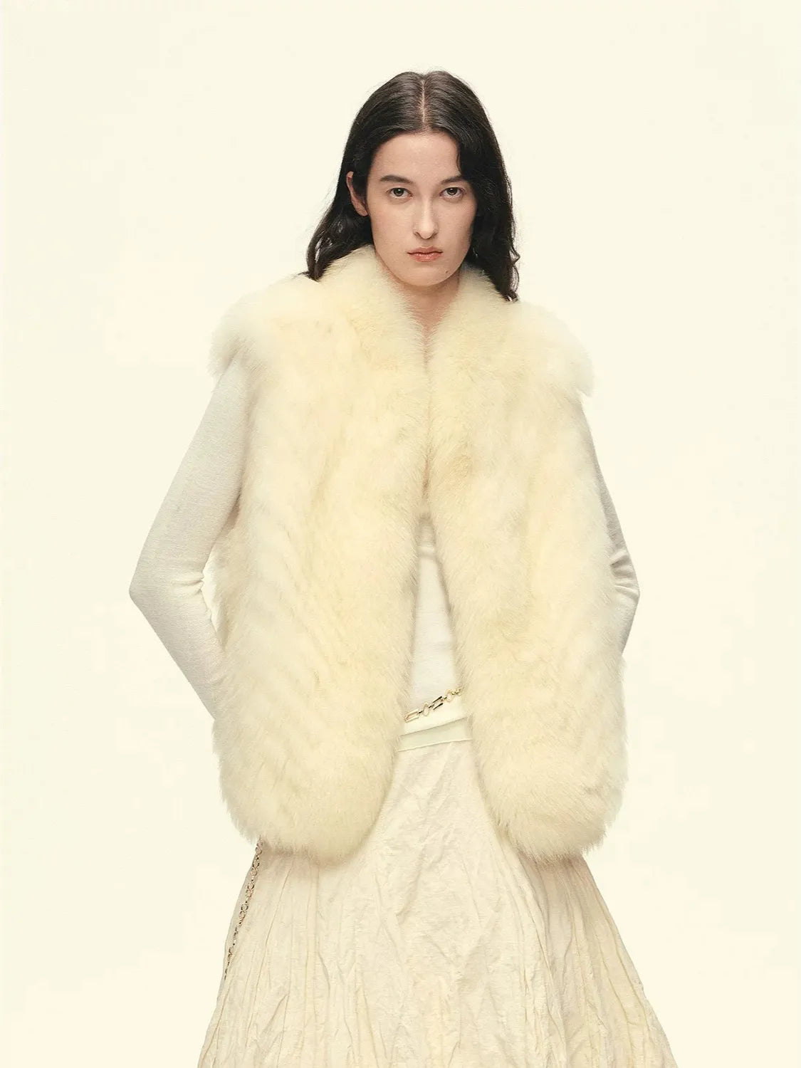 Firelady Fur Women's Finnish Saga Fox Fur Vest – Diagonal Piecing & Curved Stand Collar