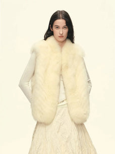 Firelady Fur Women's Finnish Saga Fox Fur Vest – Diagonal Piecing & Curved Stand Collar