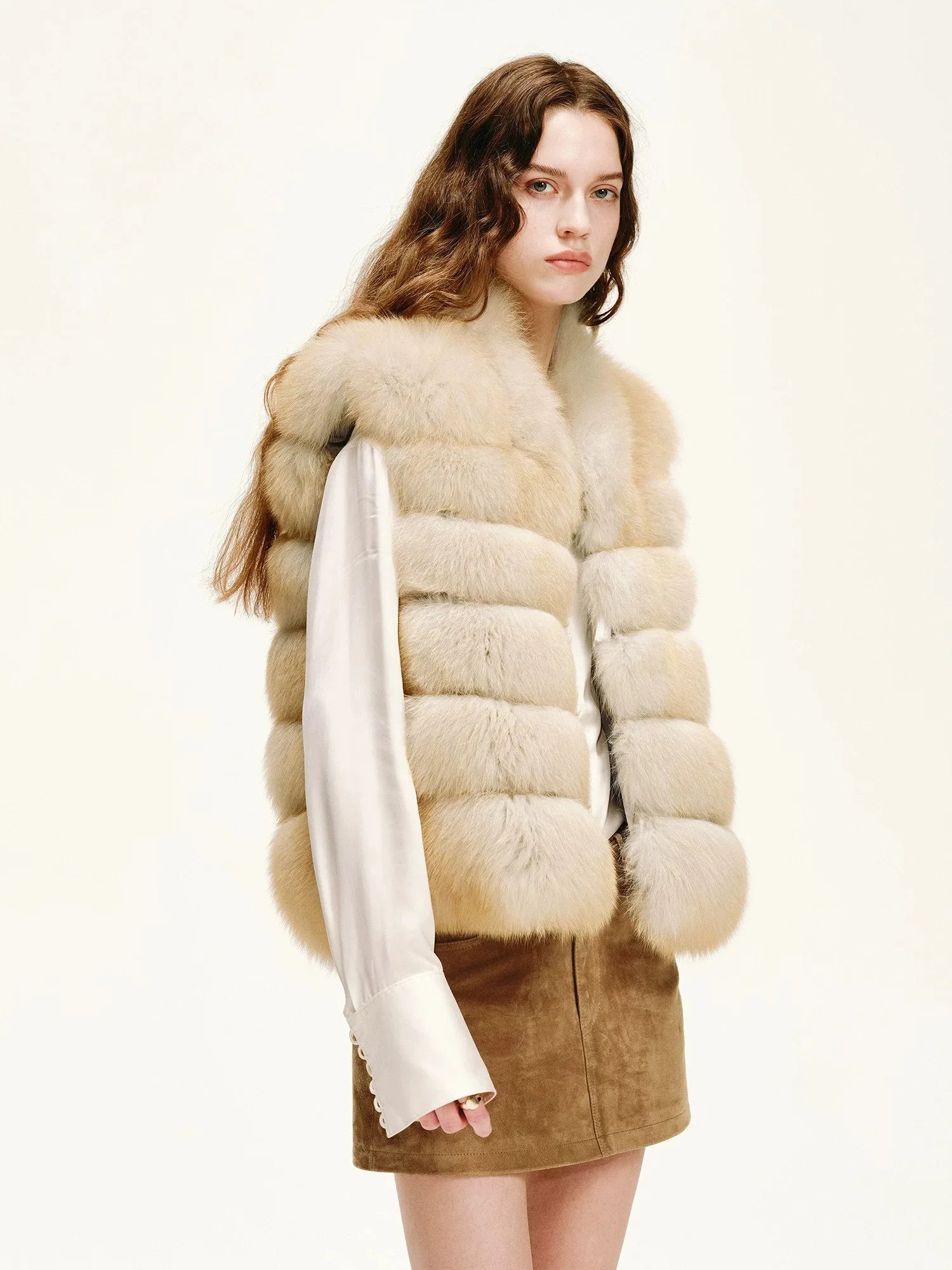 Firelady Fur Women's Finnish Fox Fur Vest – Frost-Tipped Curved Stand Collar