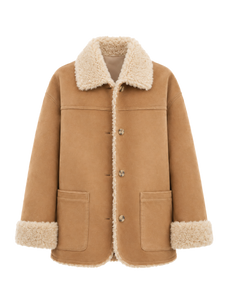 Manteau réversible pour femme Firelady en faux daim et imitation peau lainée – Col tailleur