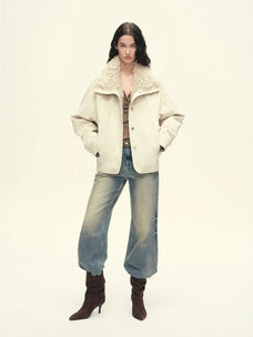 Firelady Fur Women's 90% Goose Down Parka – Enzyme-Washed Shell & Detachable Curly Hu Sheep Fur Collar