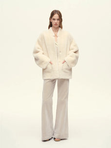 Firelady Fur Women's South African Loman Shearling Coat – Mid-Length Stand Collar
