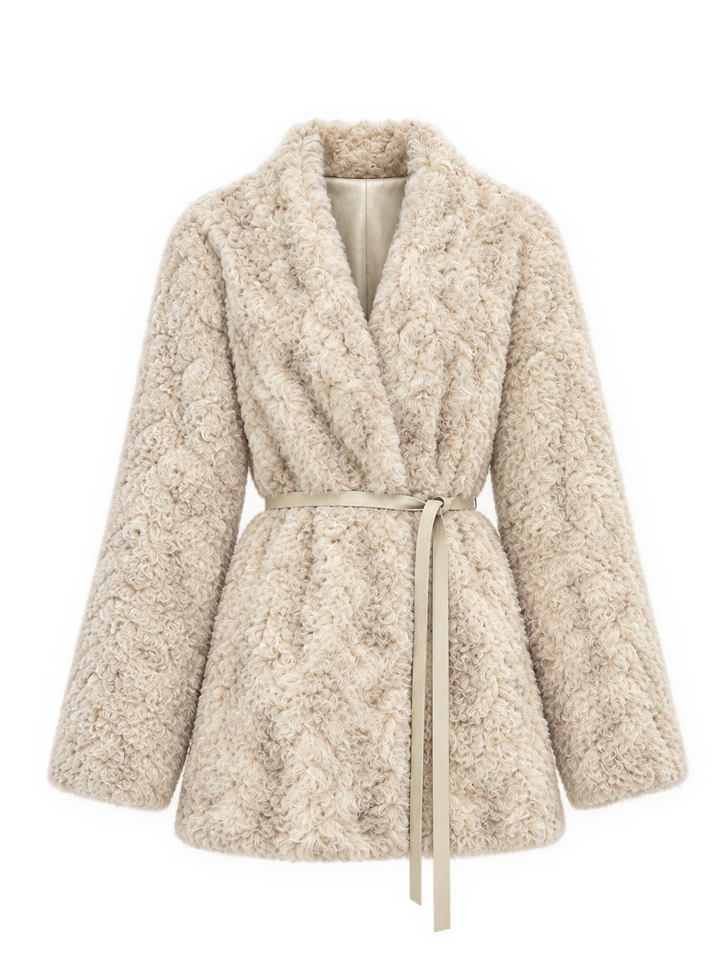Firelady Fur Women's Shearling Coat - Belted V-Neck