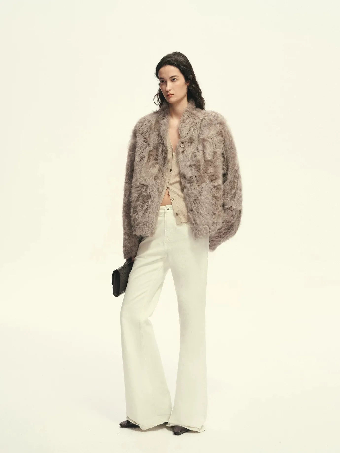 Firelady Fur Women's Young Hu Sheep Shearling Coat – Lightweight Cropped Jacket with Natural Curl Texture & Convertible Collar