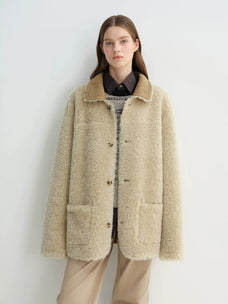 Manteau réversible pour femme Firelady en faux daim et imitation peau lainée – Col tailleur