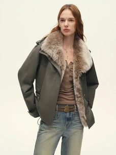 Firelady Fur Women's 90% Goose Down Parka – Detachable Spanish Merino Fur Collar & Cinched-Waist Trench Silhouette