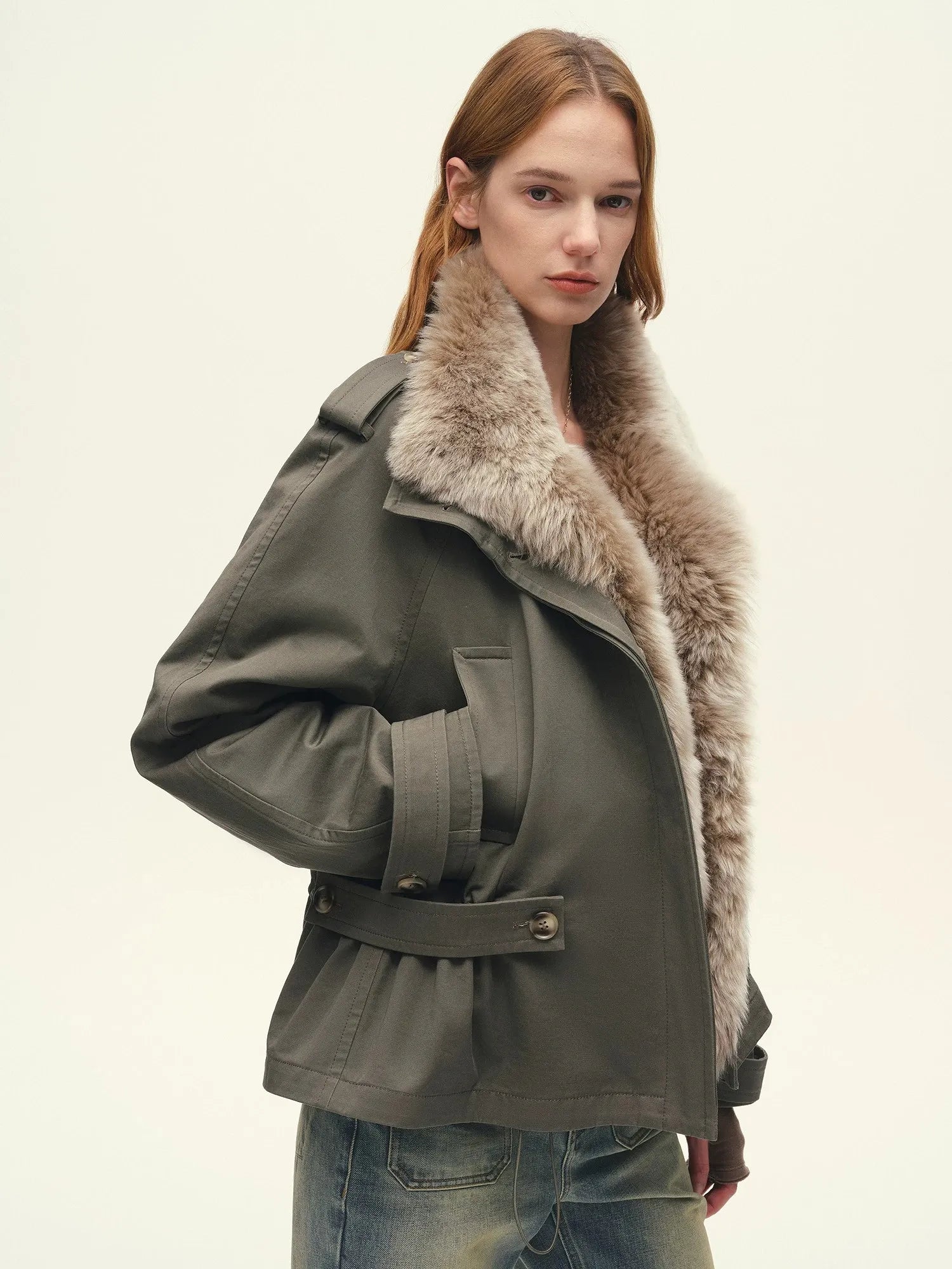 Firelady Fur Women's 90% Goose Down Parka – Detachable Spanish Merino Fur Collar & Cinched-Waist Trench Silhouette