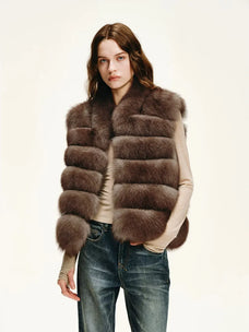 Firelady Fur Women's Finnish Fox Fur Vest – Frost-Tipped Curved Stand Collar