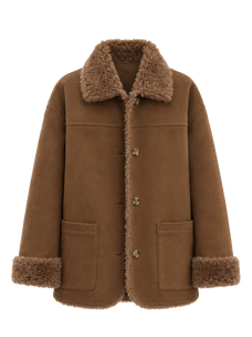 Manteau réversible pour femme Firelady en faux daim et imitation peau lainée – Col tailleur