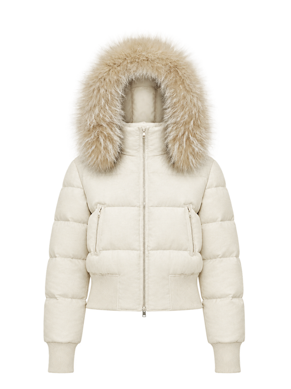 Parka courte en duvet pour femme Firelady Fur – Col en fourrure de raton laveur