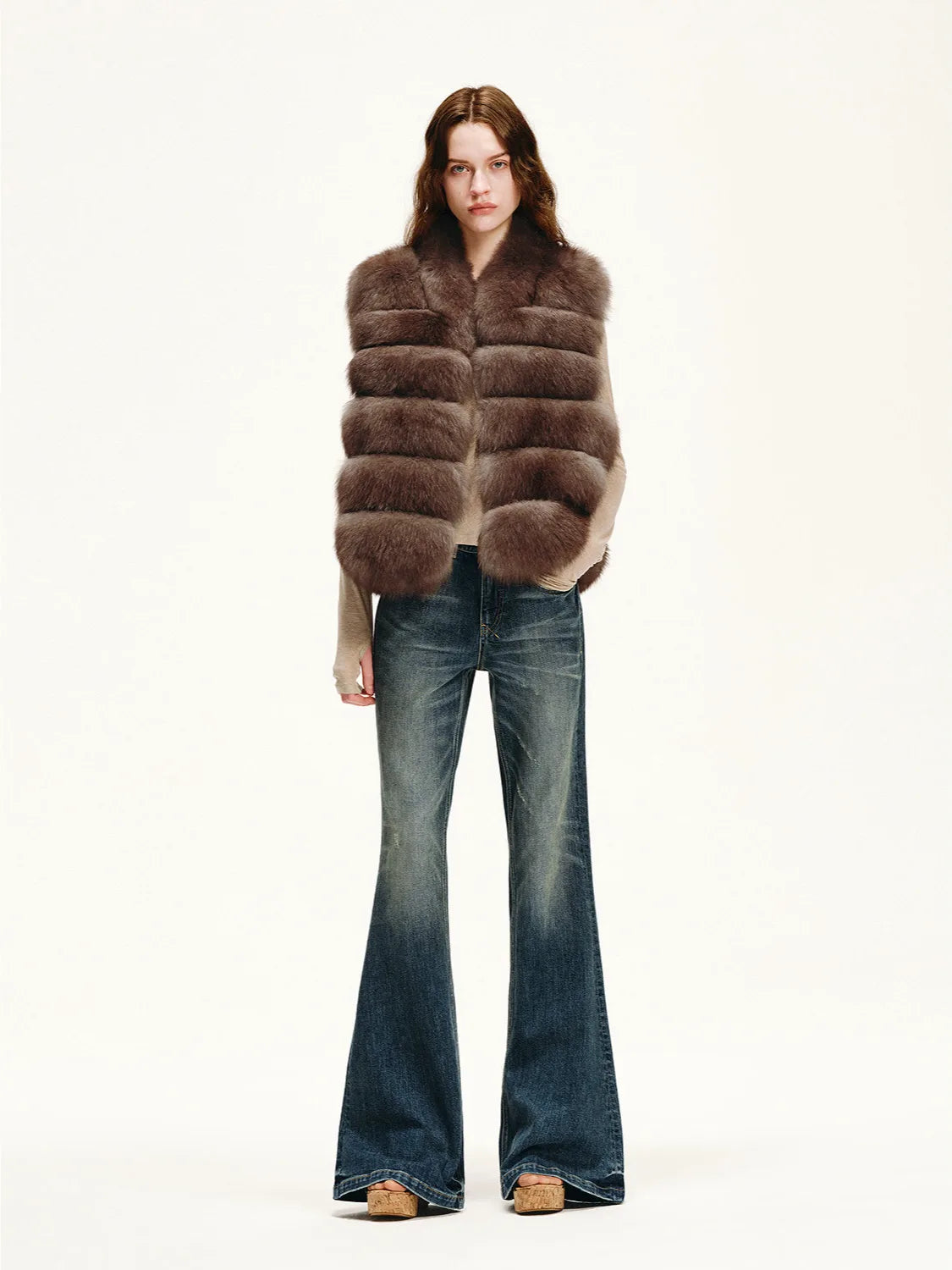 Firelady Fur Women's Finnish Fox Fur Vest – Frost-Tipped Curved Stand Collar