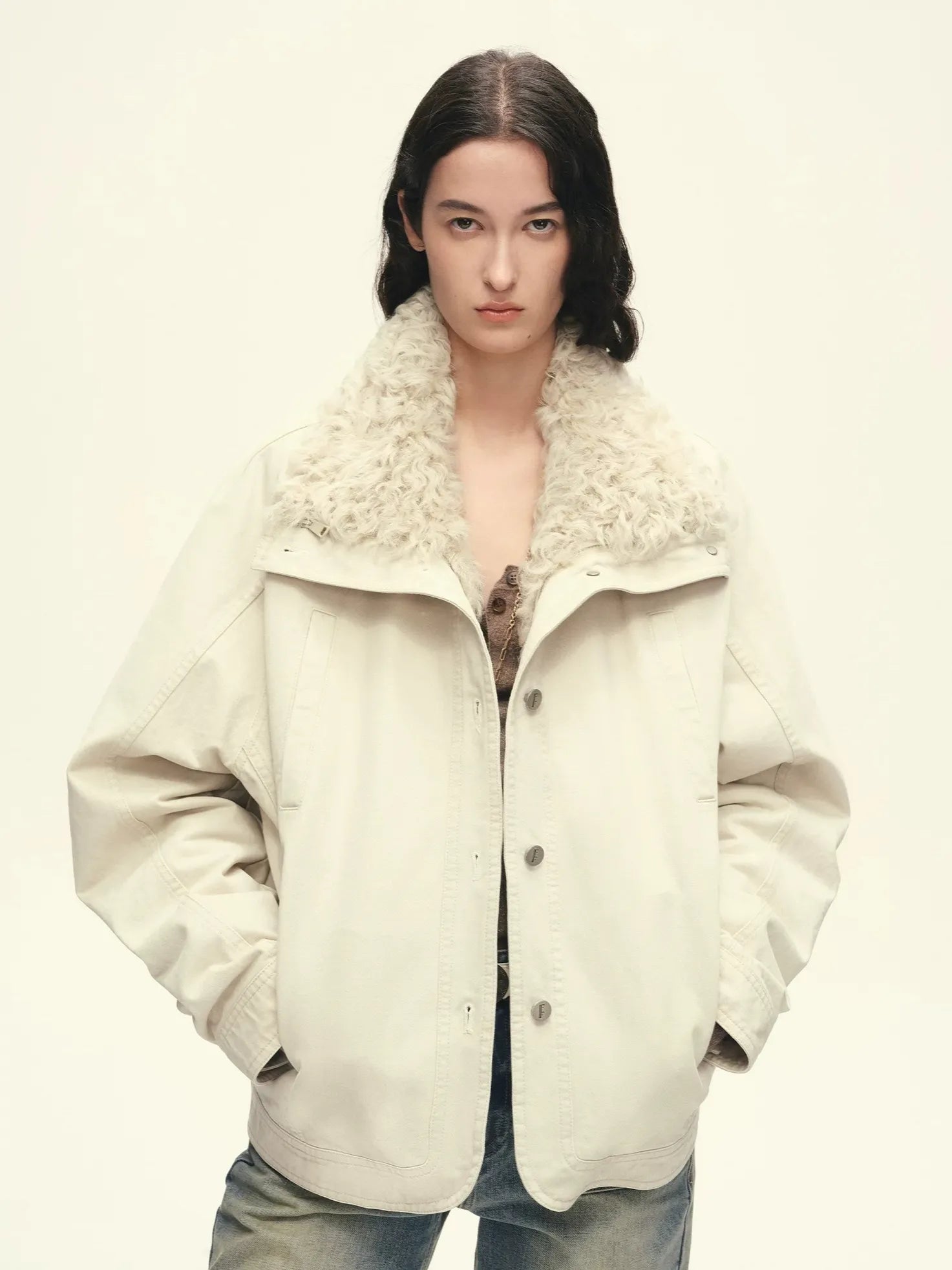 Firelady Fur Women's 90% Goose Down Parka – Enzyme-Washed Shell & Detachable Curly Hu Sheep Fur Collar