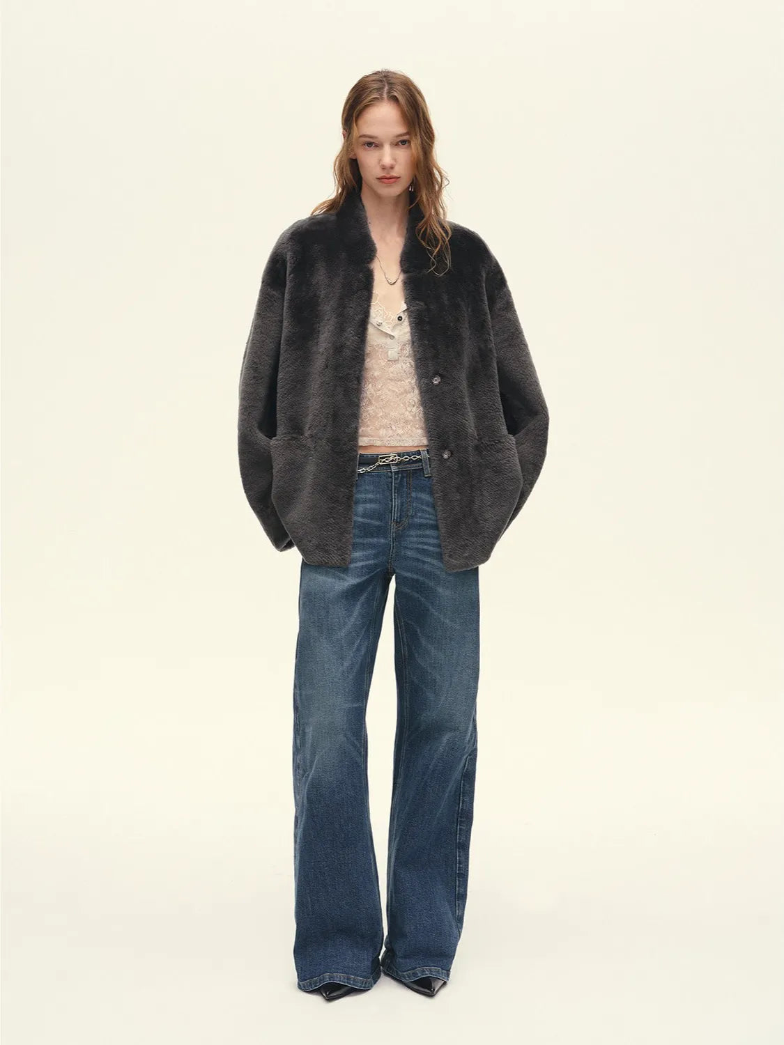 Firelady Fur Women's South African Loman Shearling Coat – Mid-Length Stand Collar